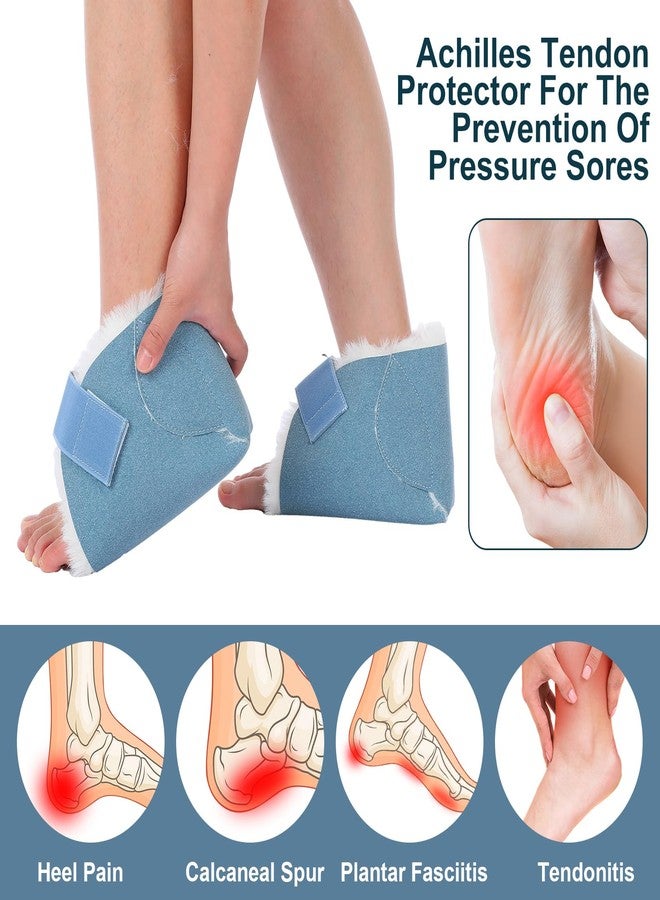 Jeere 2 Pcs Heel Protectors for Pressure Sores Sheepskin Heel Pads Soft Foot Cushions Pad Protectors Adjustable Foot Pillows with Securing Strap for Bed Sore Ankle Ulcers(Light Blue) - Image 2